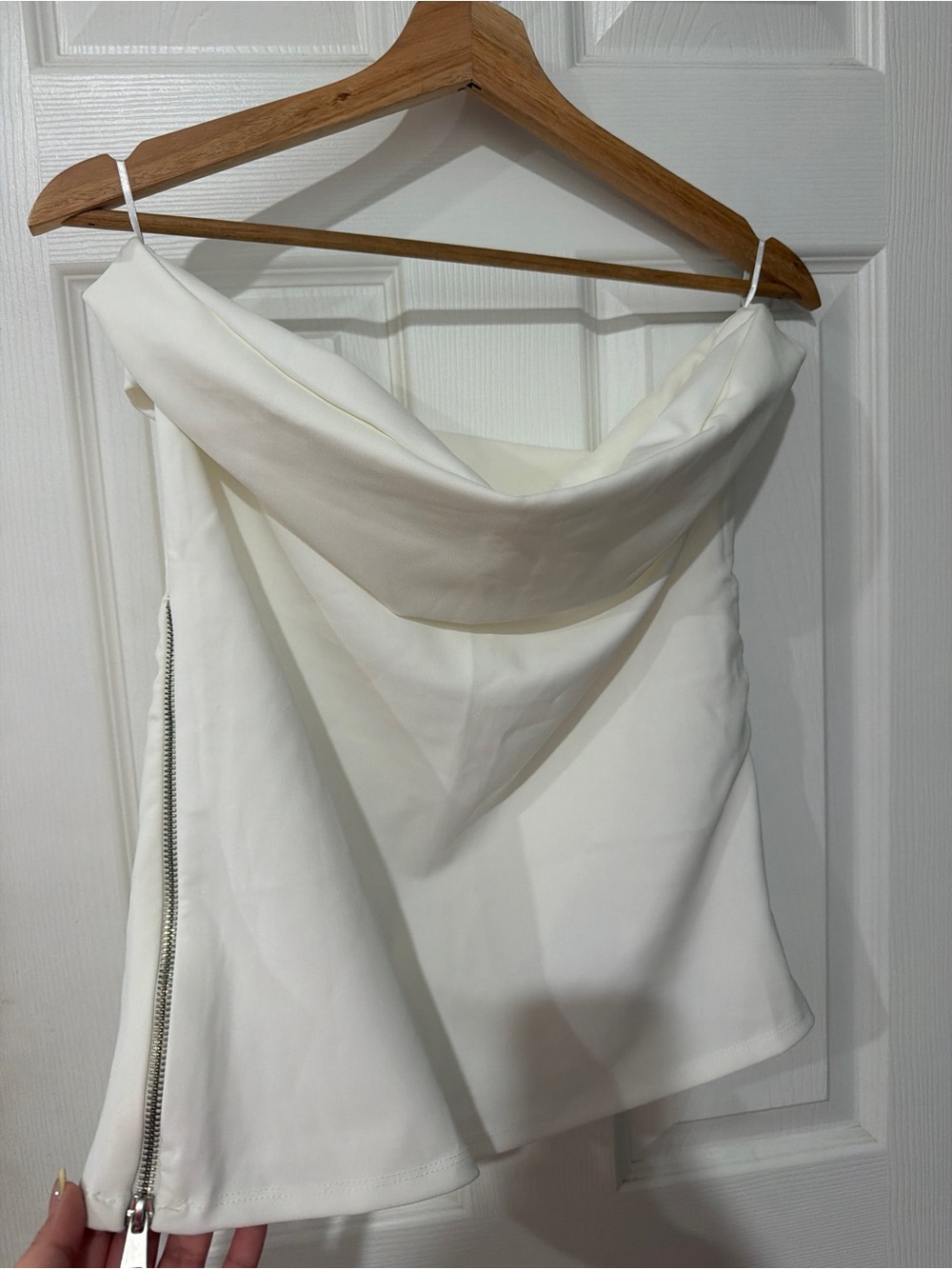 Zara White Strapless Draped top with Side Zipper